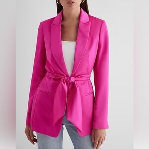 Express satin hot pink tie waist blazer size XS